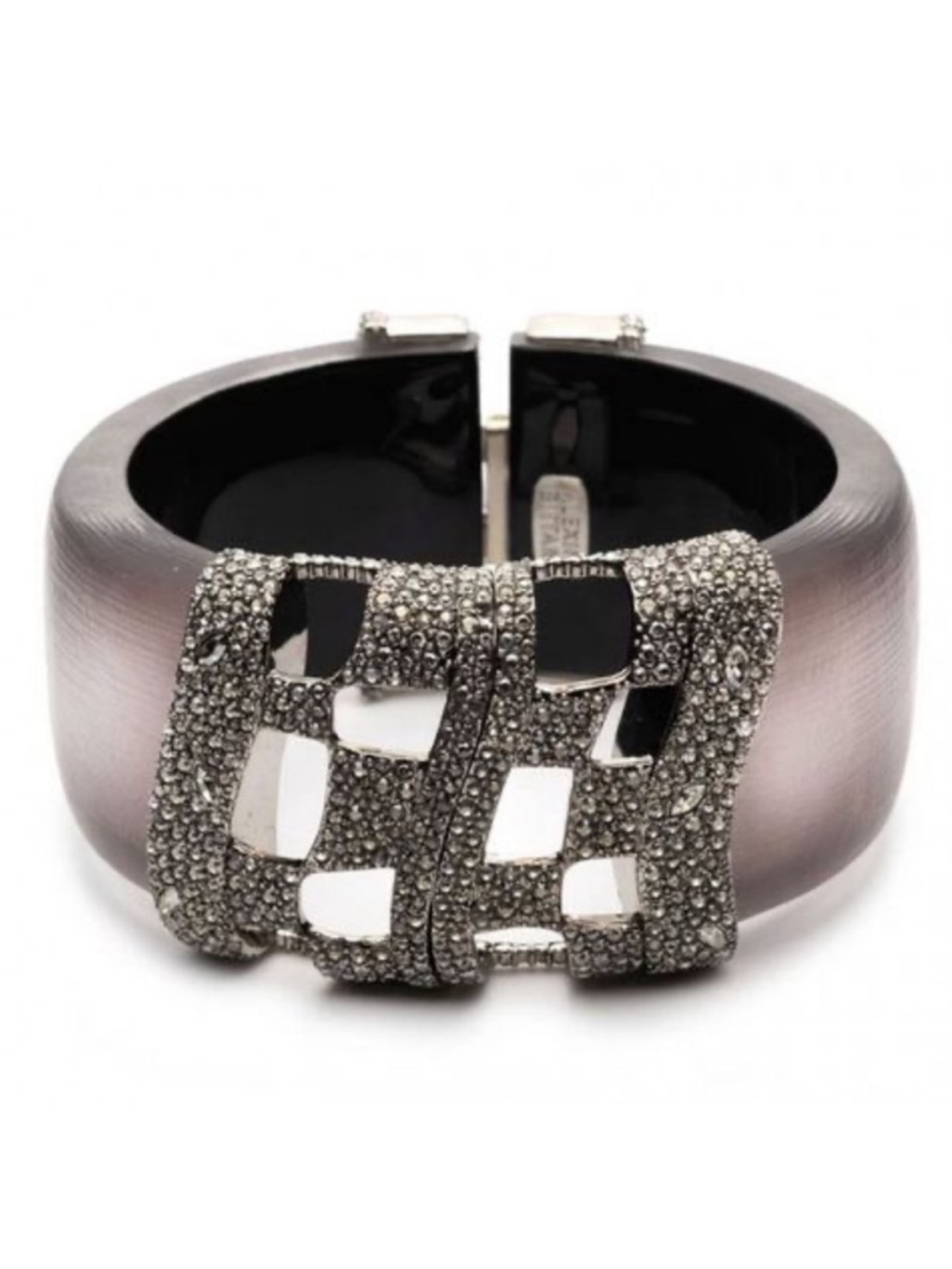 Alexis Bittar New Modern Lucite Oxidized Silver Checkerboard Hinged Bracelet